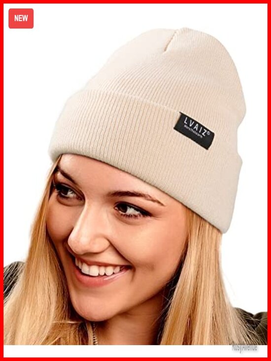 Satin Lined Winter Beanie Hat for Women Men Cotton Knitted Cuffed Skull Cap